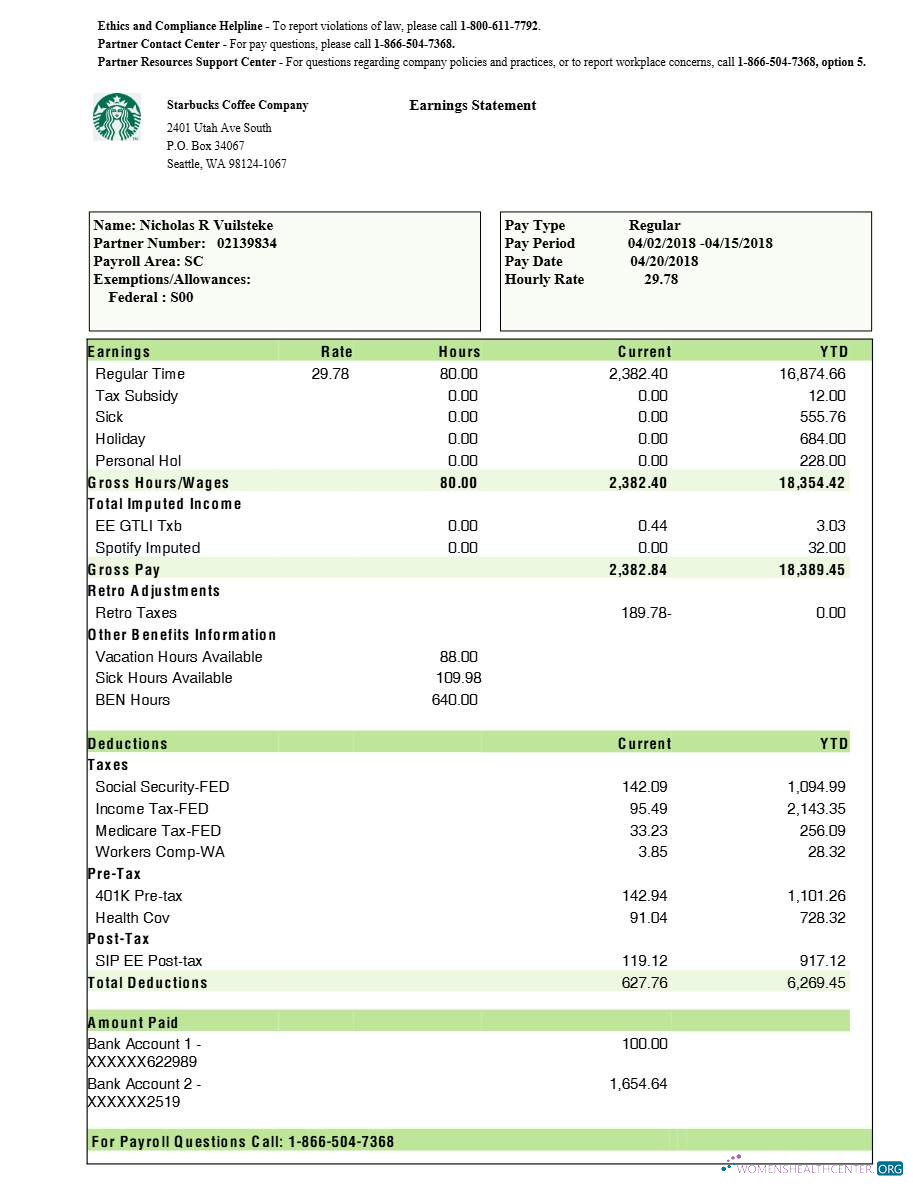 Download Starbucks Coffee Company earnings statement template in Word and PDF formats.pdf, 1 Photoshop template